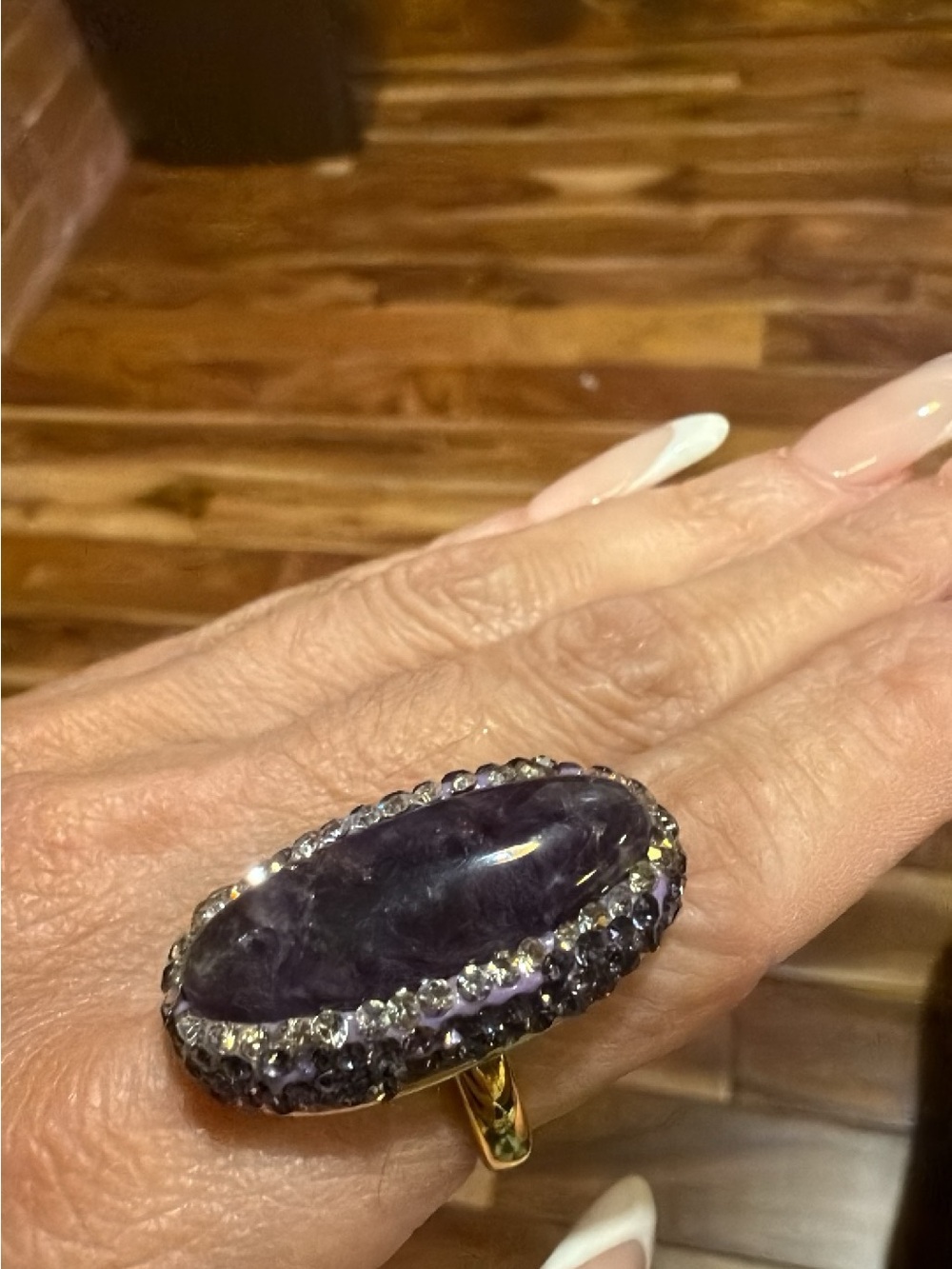 Gold Ring with Purple Stone and Crystal Accents - Women Jewelry
